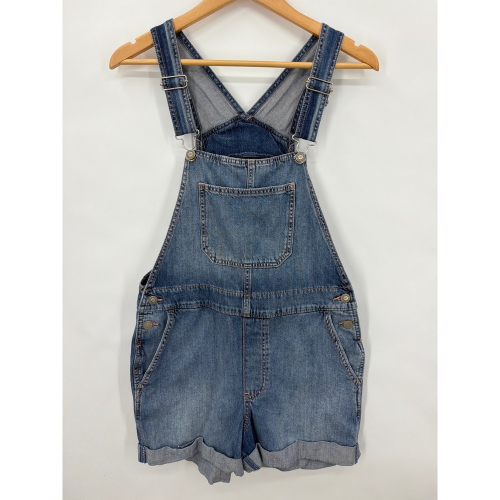 Hollister High-Rise Vintage Short Overalls Medium Wash Denim